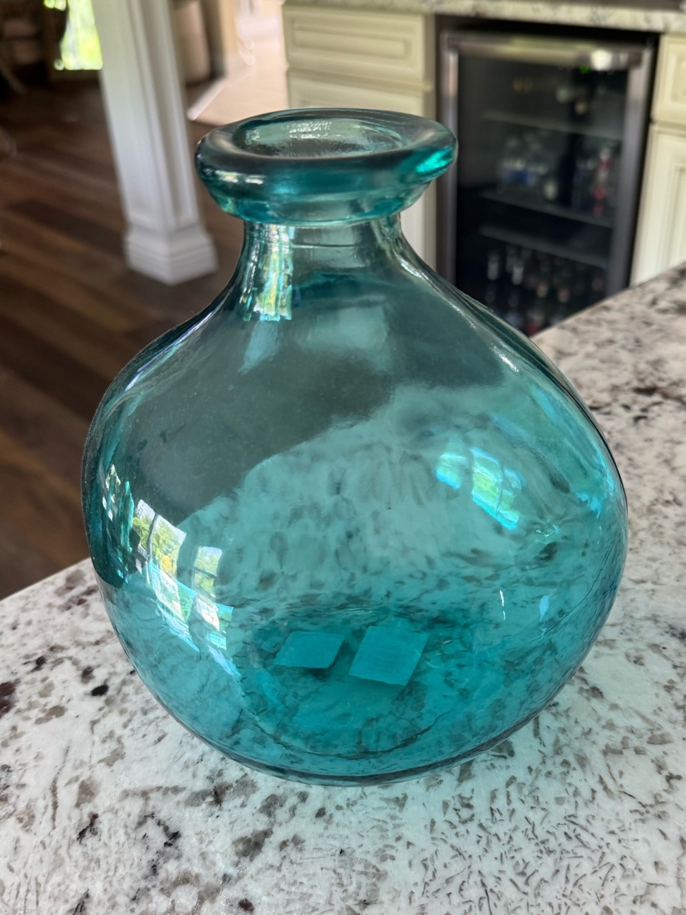 Teal glass bottle bubble vase / home decor / home accents / blue glass / vase